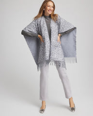 Chico's Reversible Animal Print Fringe Ruana