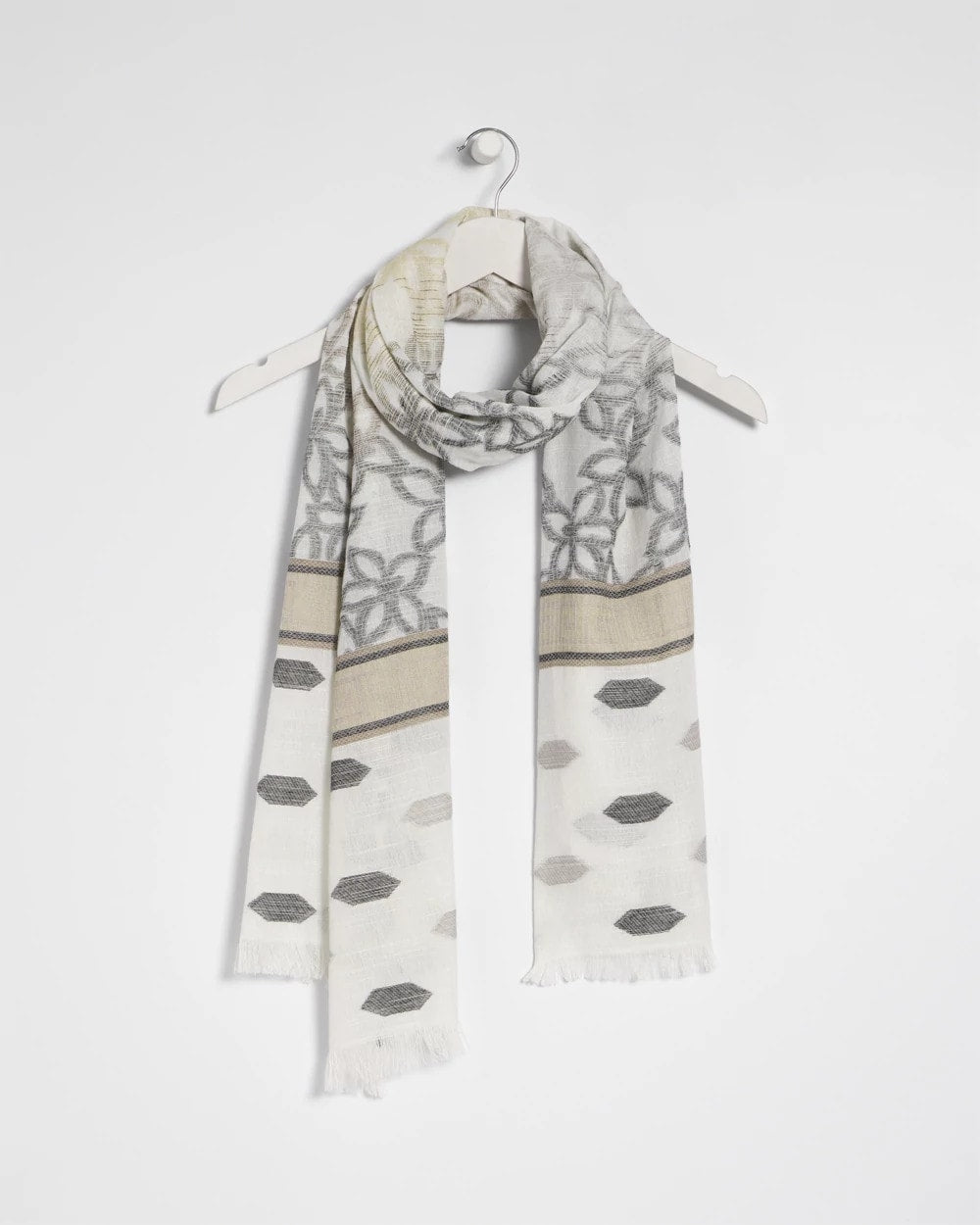 Chico's Neutral Paisley Polka Dot Oblong Scarf