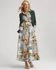 Chico's Artisanal Floral Print  Maxi Shirtdress