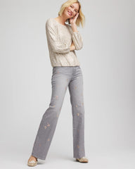 Chico's Rose Gold Embellished Girlfriend Flared Jeans