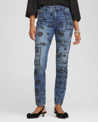 Chico's Mixed-Media Girlfriend Slim Ankle Jeans