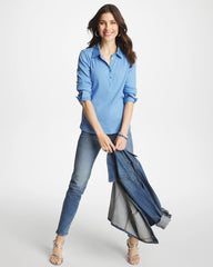 Chico's Knit Woven Mix Rib Henley