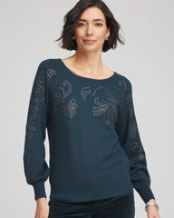 Chico's Heatset Embroidered Pullover