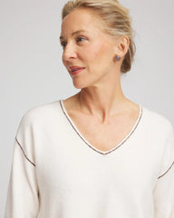 Chico's Contrast Stitch V-Neck Sweater