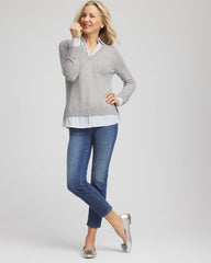 Chico's Sequin Built-In Shirt Knit Sweater