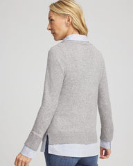 Chico's Sequin Built-In Shirt Knit Sweater