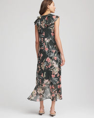 Chico's Floral Ruffle-Trim Chiffon Dress