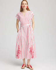 Chico's Embroidered Godet Striped Maxi Dress
