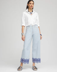 Chico's Eyelet High-Rise Wide Cropped Jeans