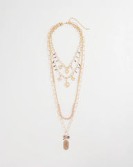 Chico's Convertible Pink & Gold Beaded Necklace