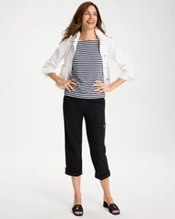 Chico's Cotton Striped Button Tee