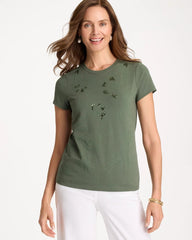 Chico's Embellished Cotton Stretch Cap-Sleeve Tee