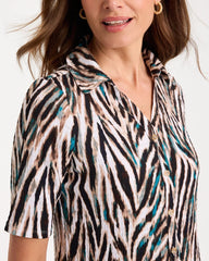 Chico's Tiger Print Textured Camp Tee