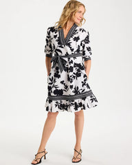 Chico's Floral Cotton-Linen Belted Dress