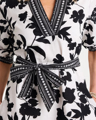 Chico's Floral Cotton-Linen Belted Dress