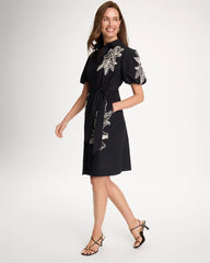 Chico's Embroidered Poplin Cotton Belted Dress