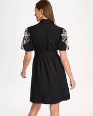 Chico's Embroidered Poplin Cotton Belted Dress