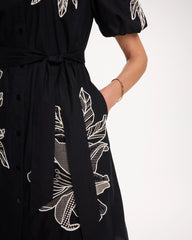 Chico's Embroidered Poplin Cotton Belted Dress