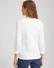 Chico's Pima Cotton Crewneck Button Tee