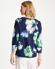 Chico's Printed Slub Button Detail Tee