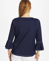 Chico's Indigo Denim Trumpet Sleeve Top