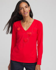 Chico's Embellished Heart V-Neck Tee