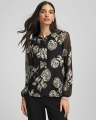 Chico's Floral Metallic Bodre Top