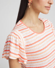 Chico's Striped Linen Smocked Flutter-Sleeved Tee