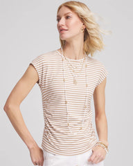 Chico's Neutral Striped Cap Sleeve Dolman Tee