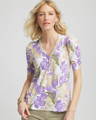 Chico's Floral Slub Henley Tee