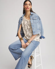 Chico's Panther Sweater-Trim Linen Tee