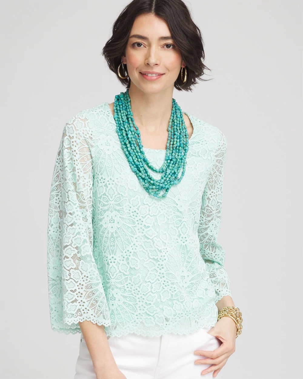 Chico's Scalloped Hem Lace Top