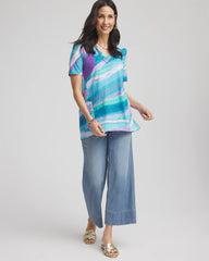 Chico's Sea Print Short Sleeve Forward-Seam Tee