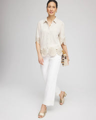 Chico's Crochet Trim Linen Shirt
