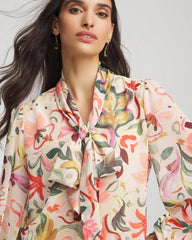 Chico's Floral Jacquard Tie-Front Blouse