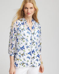 Chico's Ruffle Collar Butterfly Burnout Blouse