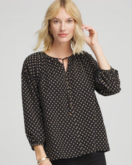 Chico's Floral Print Tie-Neck Top
