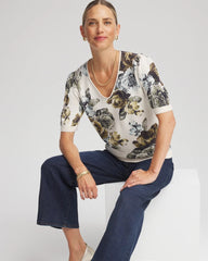 Chico's Floral V-Neck Sweater Tee