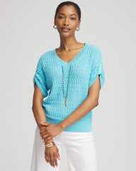Chico's Sequin V-Neck Pullover Sweater