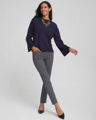 Chico's Button Sleeve Crewneck Pullover