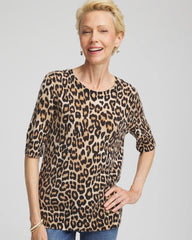 Chico's Cashmere Animal Elbow-Sleeve Pullover