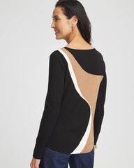 Chico's Intarsia Colorblock Bateau Neck Sweater