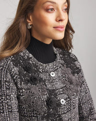Chico's Embroidered Metallic Tweed Cardigan
