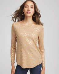 Chico's Ella Boatneck Foiled Pullover Sweater