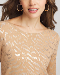 Chico's Ella Boatneck Foiled Pullover Sweater