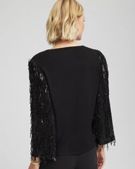 Chico's Fringe Sequins Pullover Sweater
