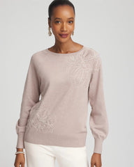 Chico's Embroidered Pull-Over Boatneck Sweater