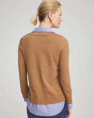 Chico's Camel Built-In Shirt Knit Sweater