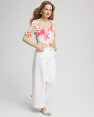 Chico's Floral Print Crochet-Trim Pullover Sweater