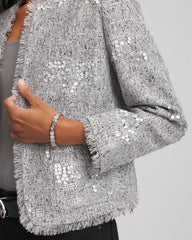 Chico's Silver Sequins Tweed Jacket